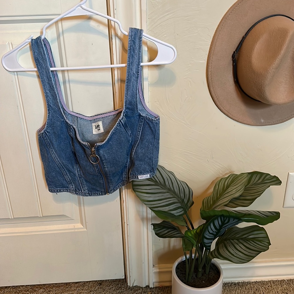 lee x h&m zip up denim top